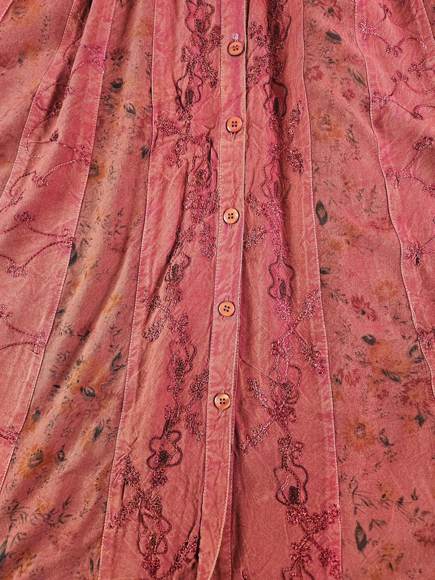 Robe longue brodée fairycore marron/rouille - L