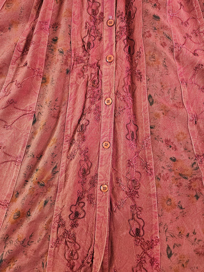 Robe longue brodée fairycore marron/rouille - L