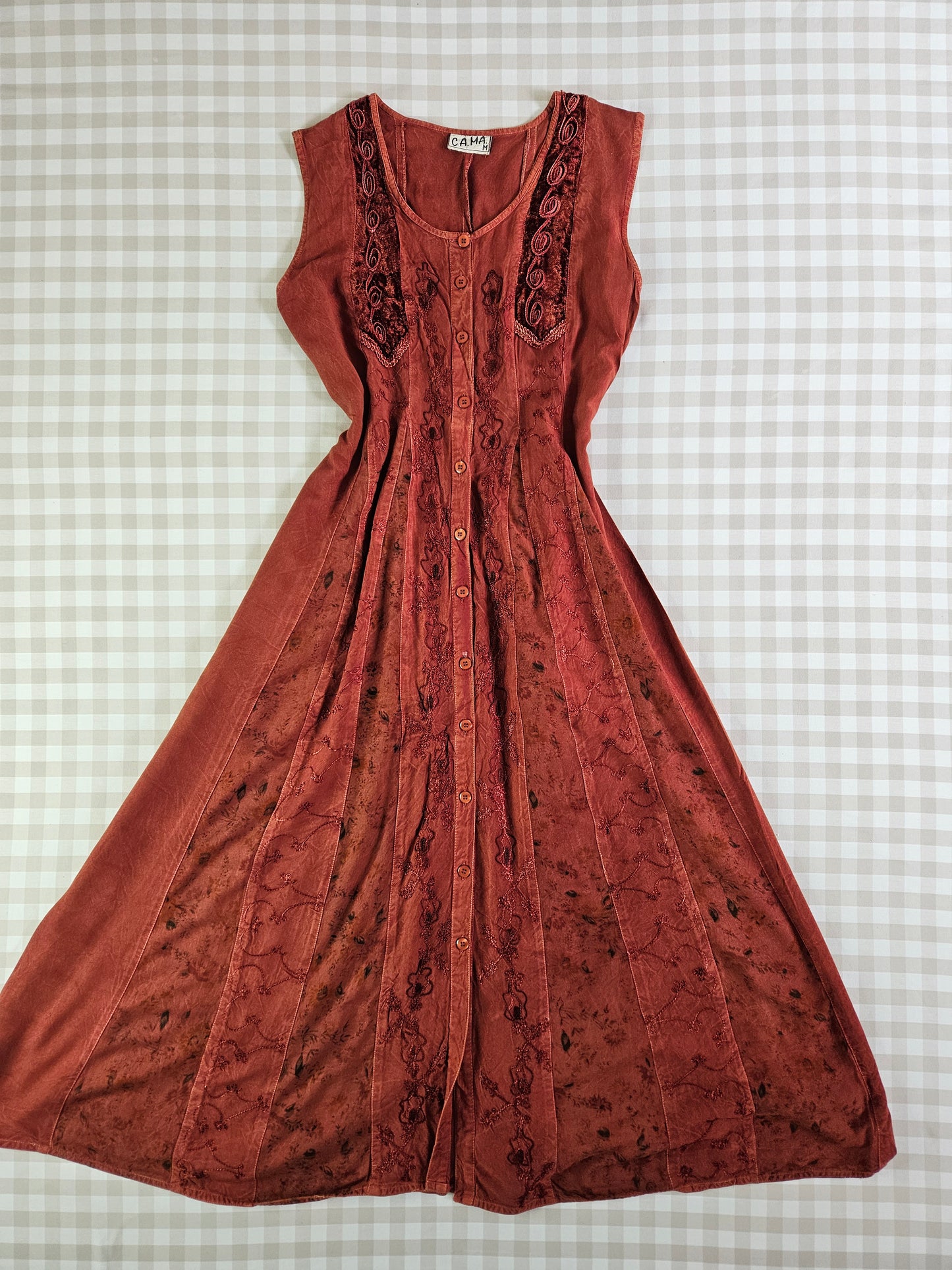 Robe longue brodée fairycore marron/rouille - L
