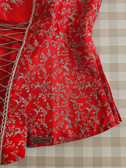 Red embroidered corset top, Regency/Bridgerton style - S