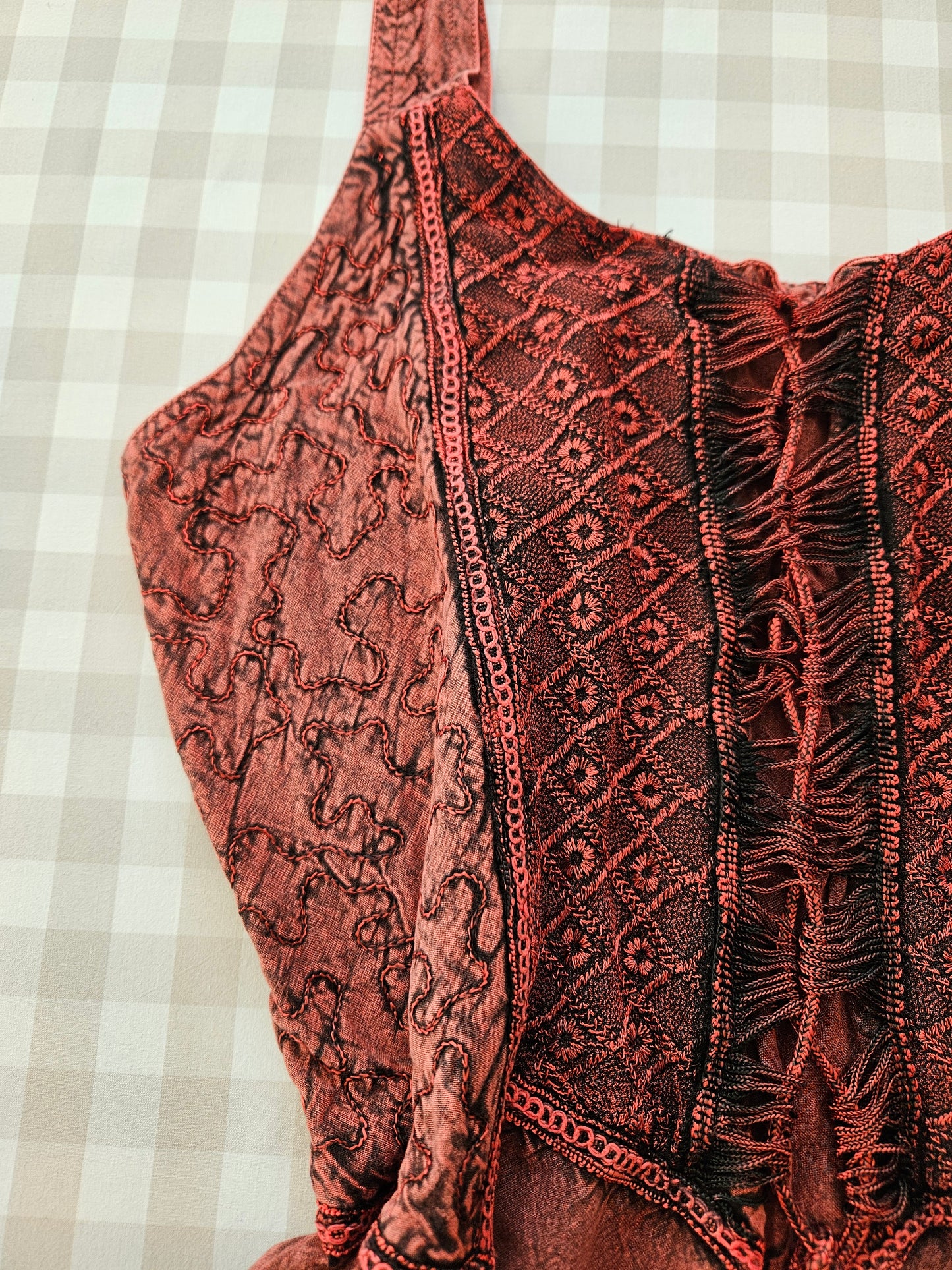 Red/burgundy embroidered lace-up fairycore dress - M/L