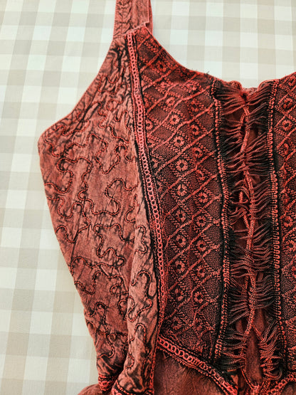 Red/burgundy embroidered lace-up fairycore dress - M/L