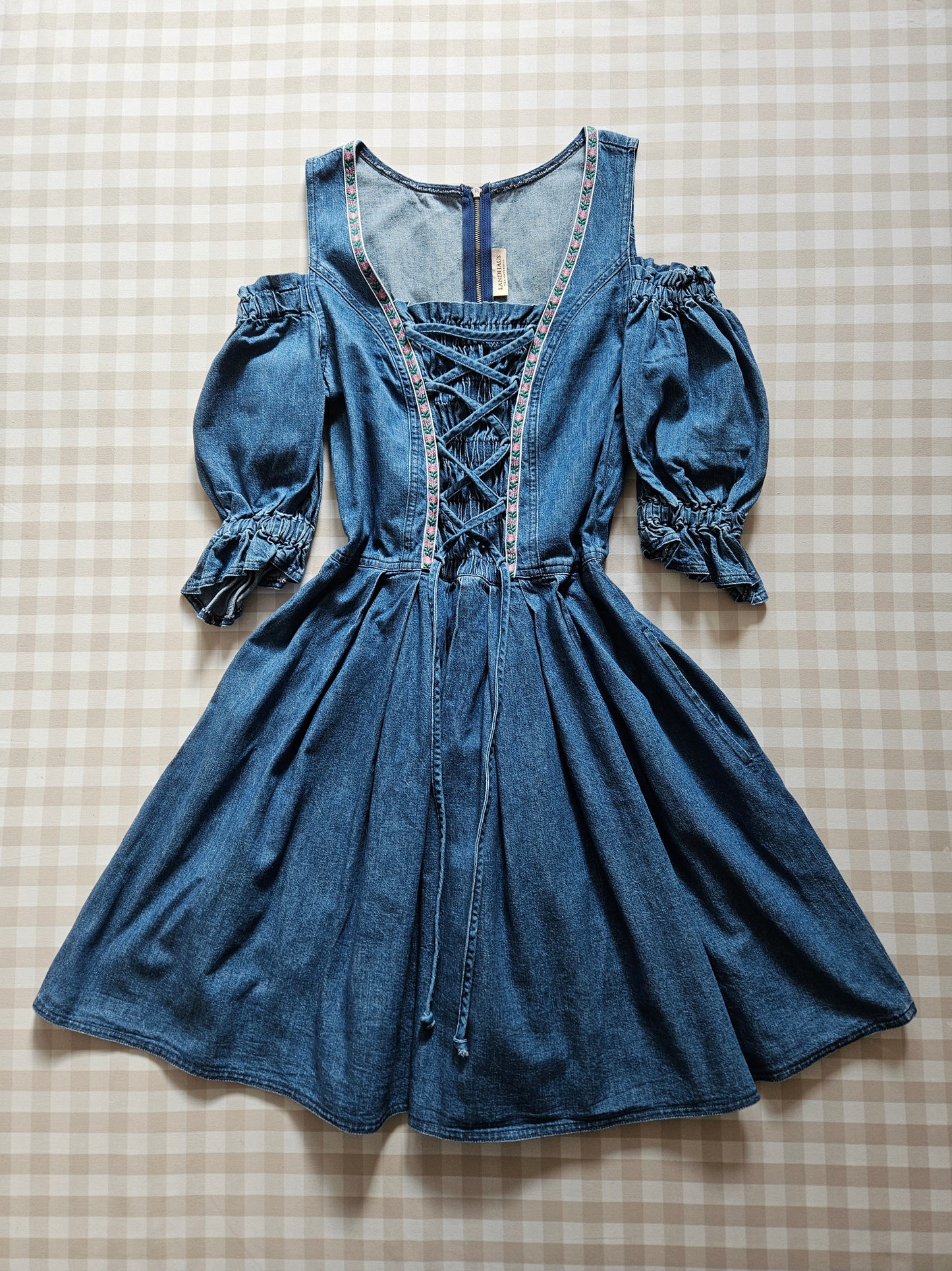 Robe à lacets en jean vintage cottagecore - S