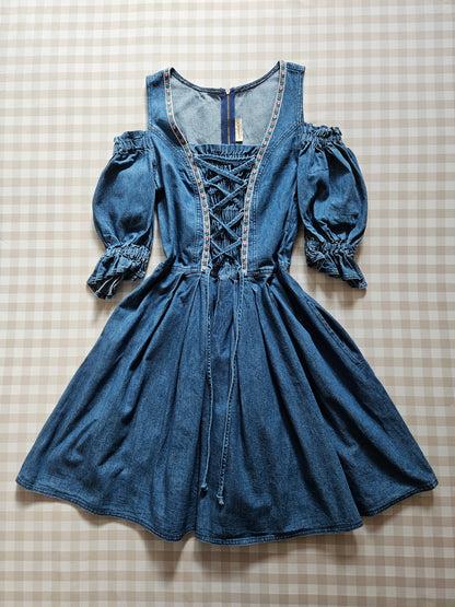 Robe à lacets en jean vintage cottagecore - S