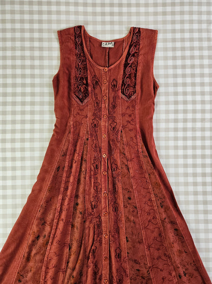 Robe longue brodée fairycore marron/rouille - L