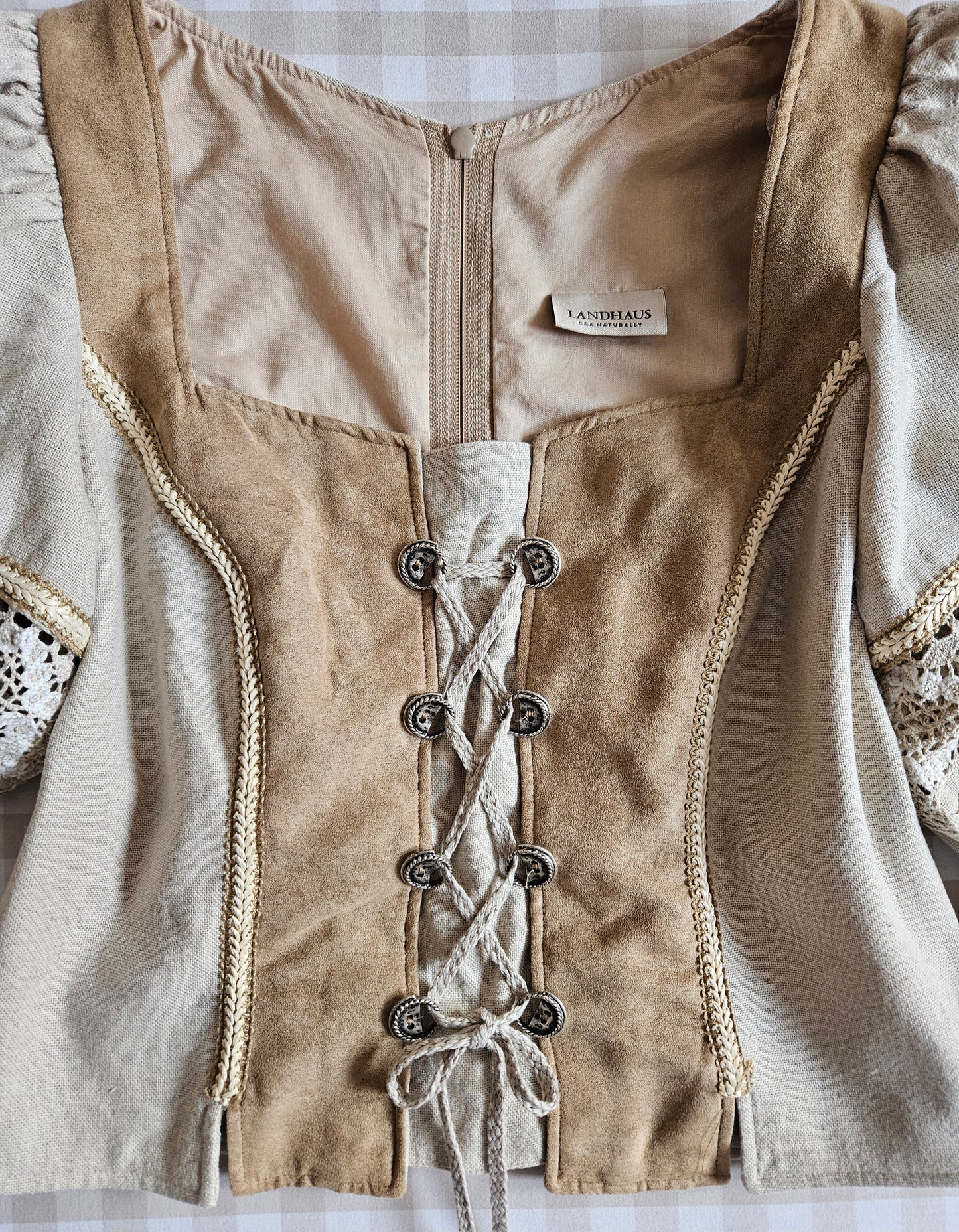Top corset à lacets en lin vintage - L