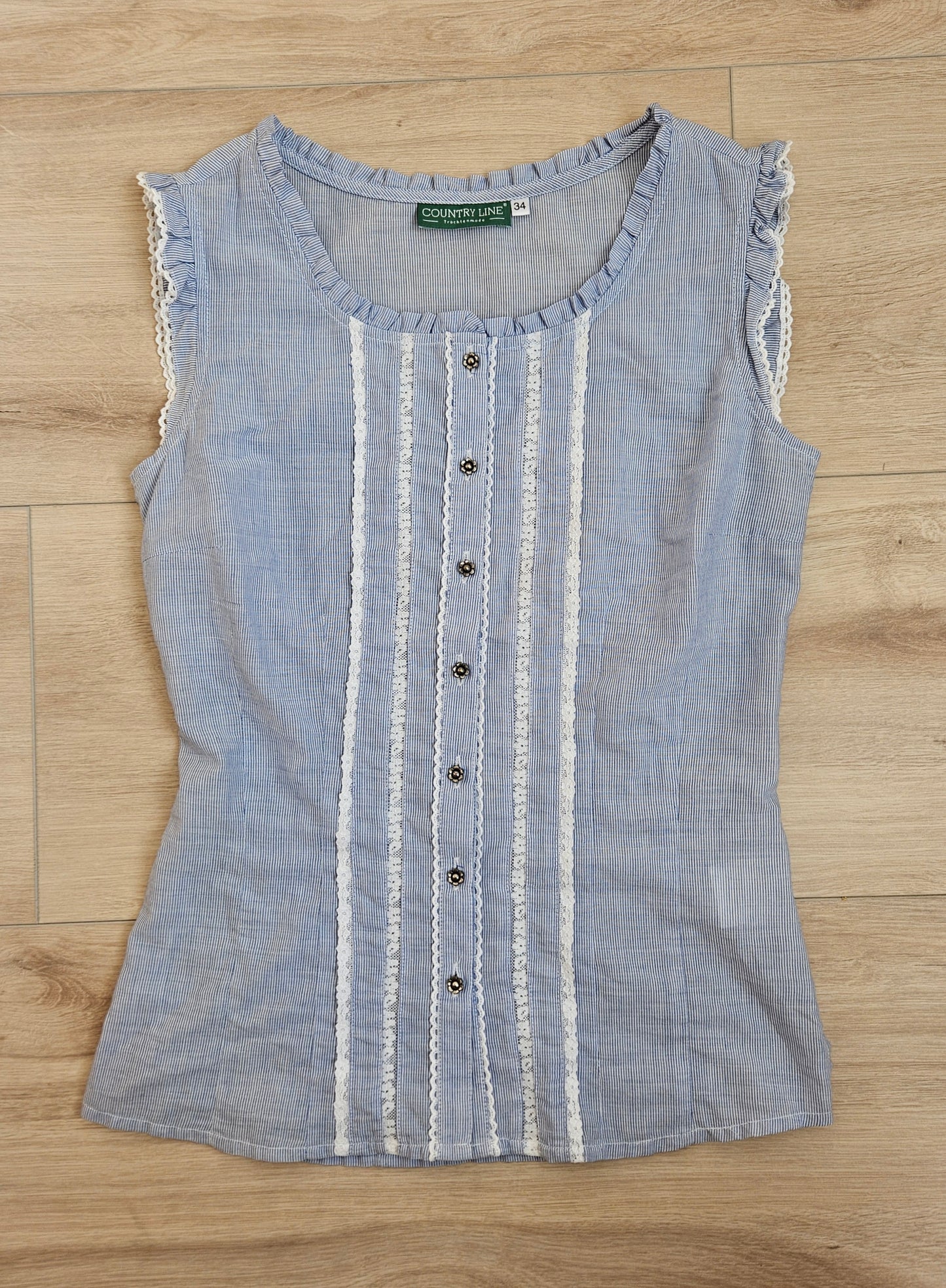 Top cottagecore rayé bleu ciel vintage - XS