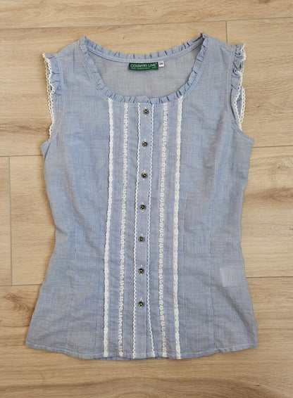 Top cottagecore rayé bleu ciel vintage - XS