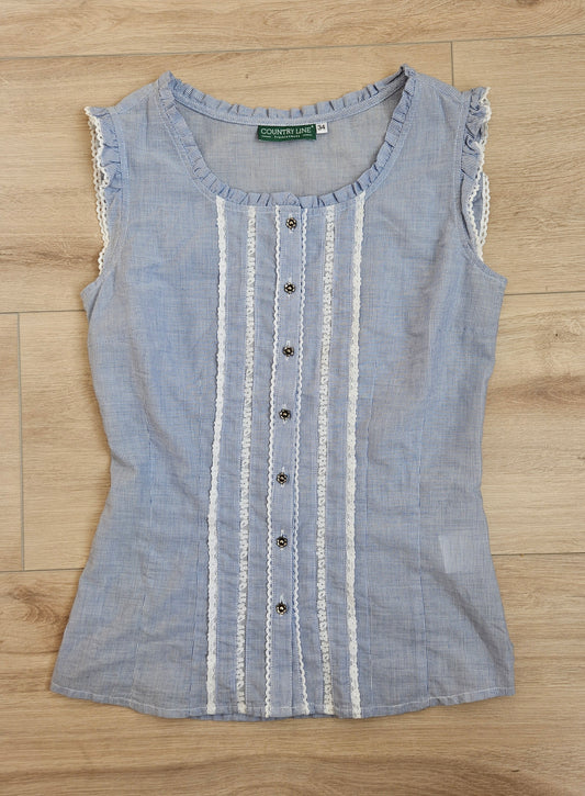 Top cottagecore rayé bleu ciel vintage - XS