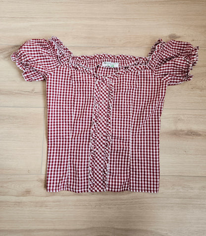 Cottagecore burgundy gingham cotton blouse - L