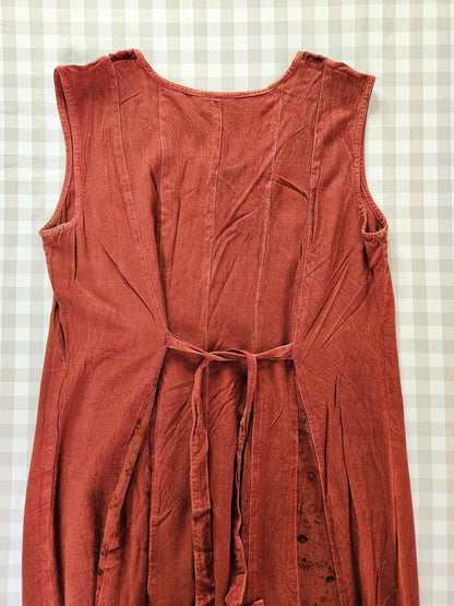 Robe longue brodée fairycore marron/rouille - L
