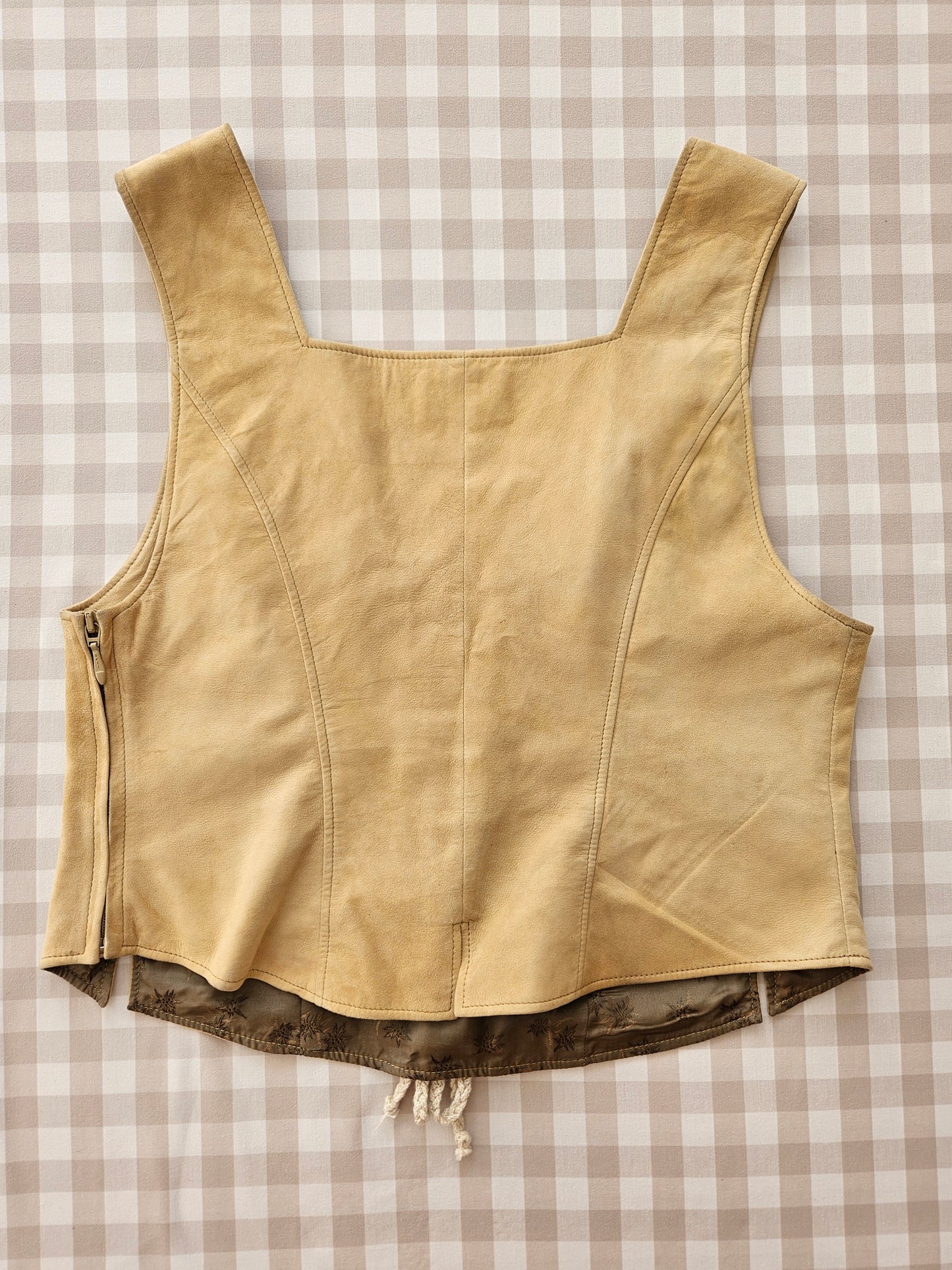 Vintage beige laced leather/suede top - XL