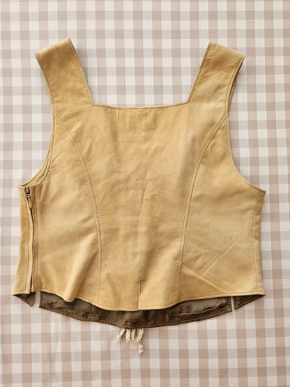 Vintage beige laced leather/suede top - XL