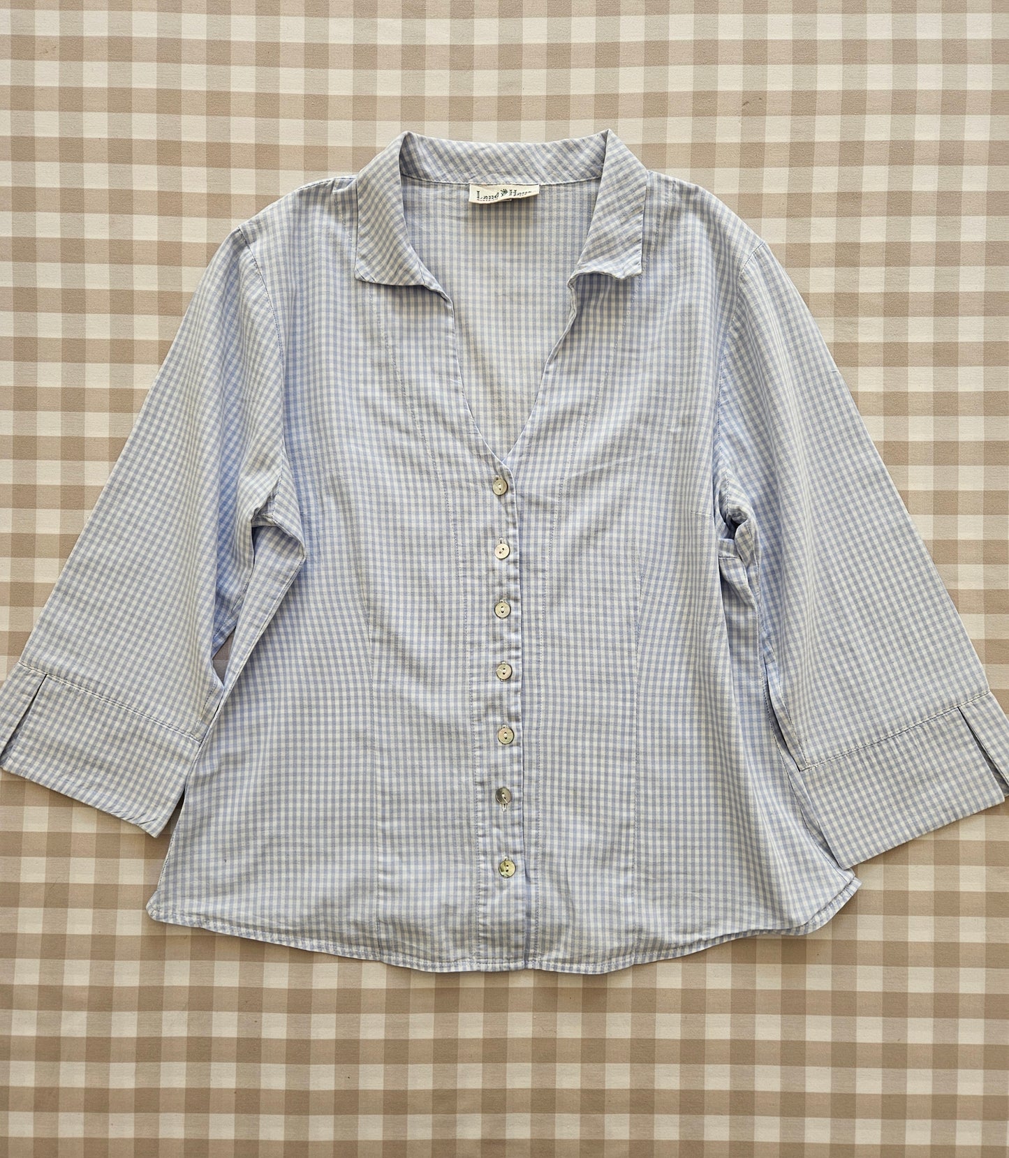 Blue checkered cotton shirt - S/M