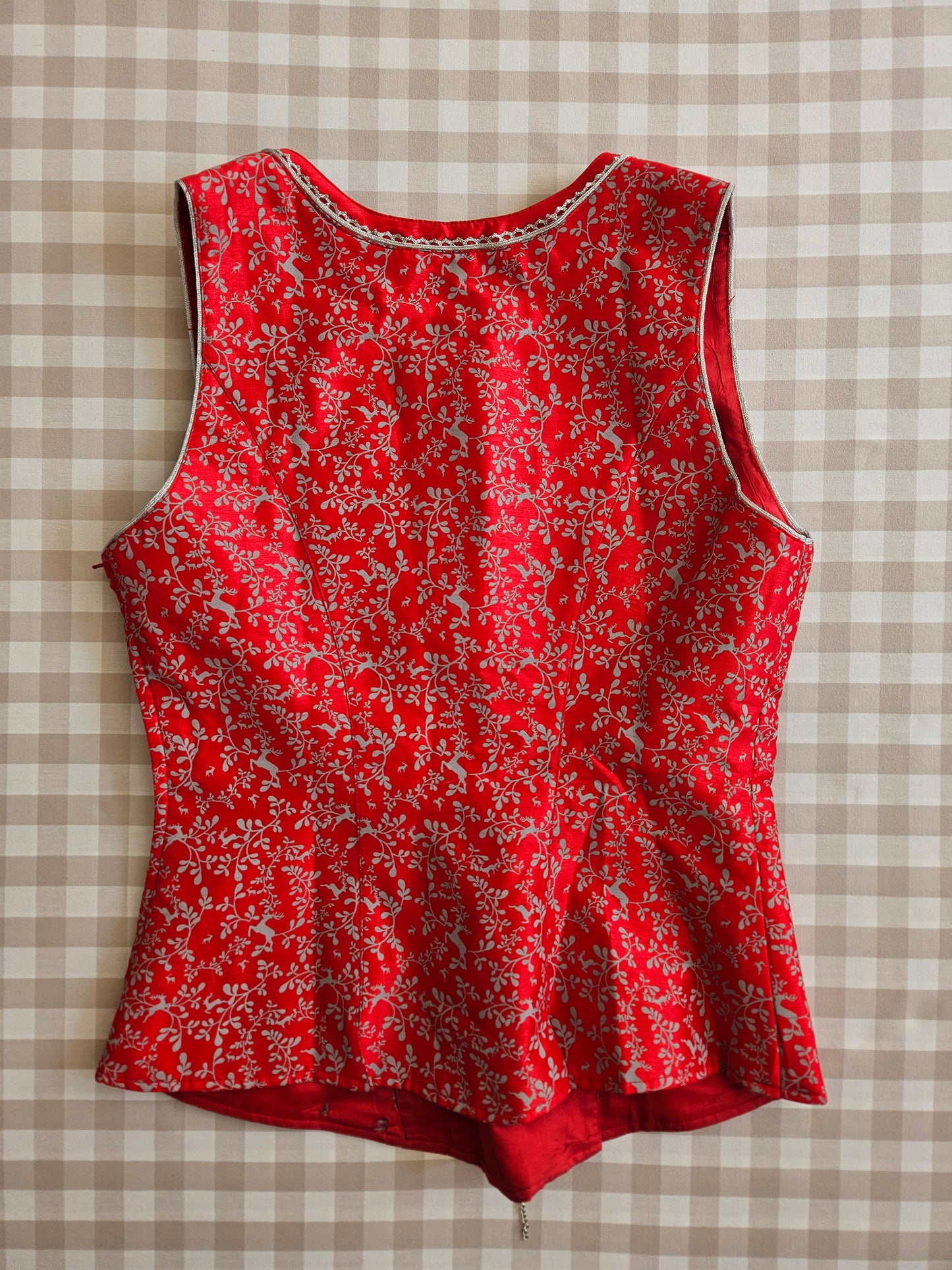Red embroidered corset top, Regency/Bridgerton style - S