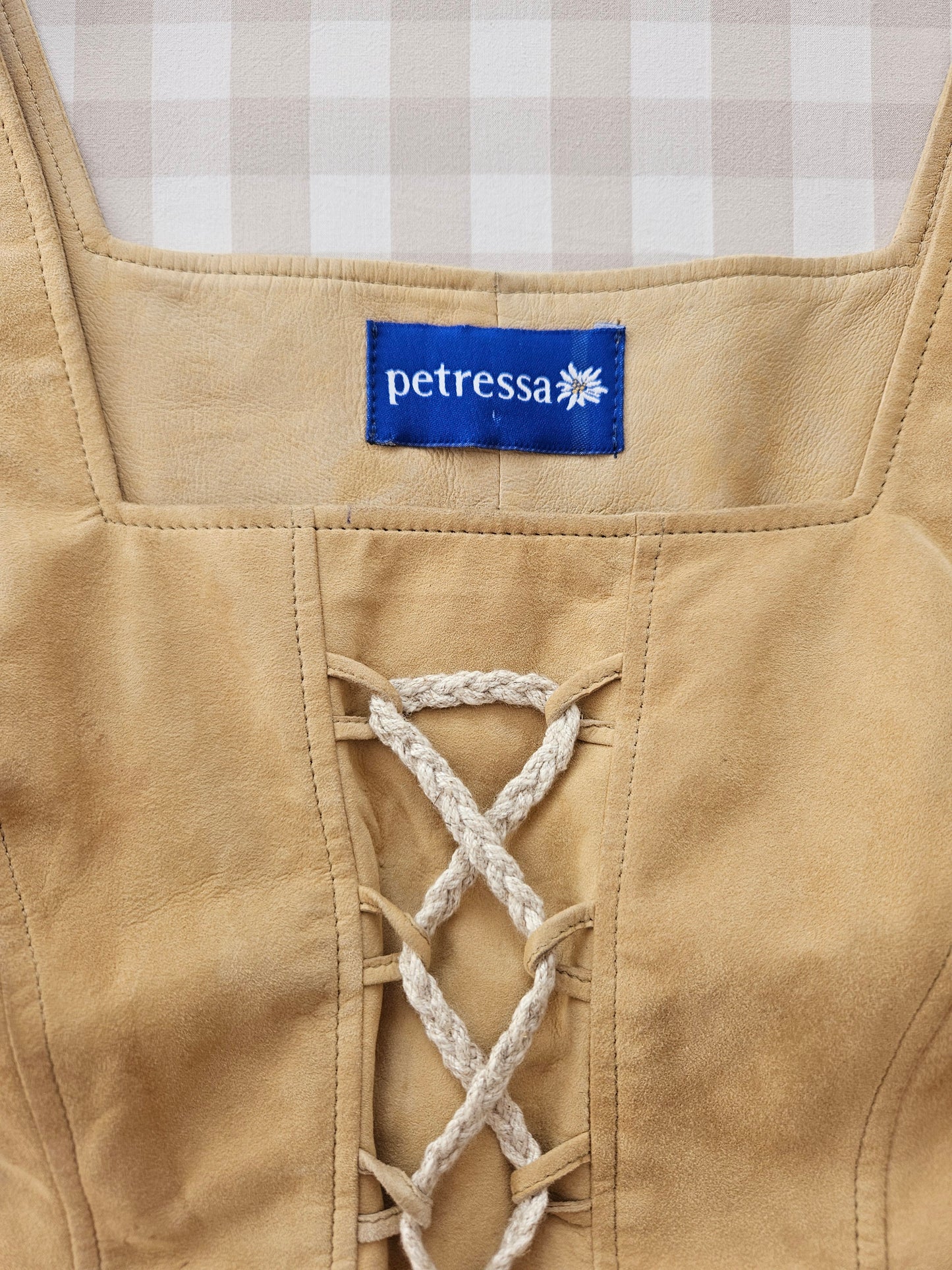 Vintage beige laced leather/suede top - XL
