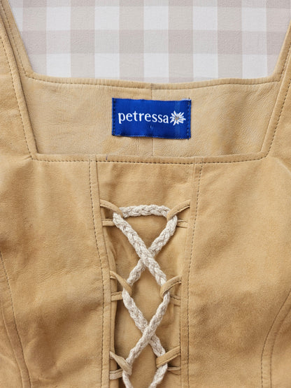 Vintage beige laced leather/suede top - XL