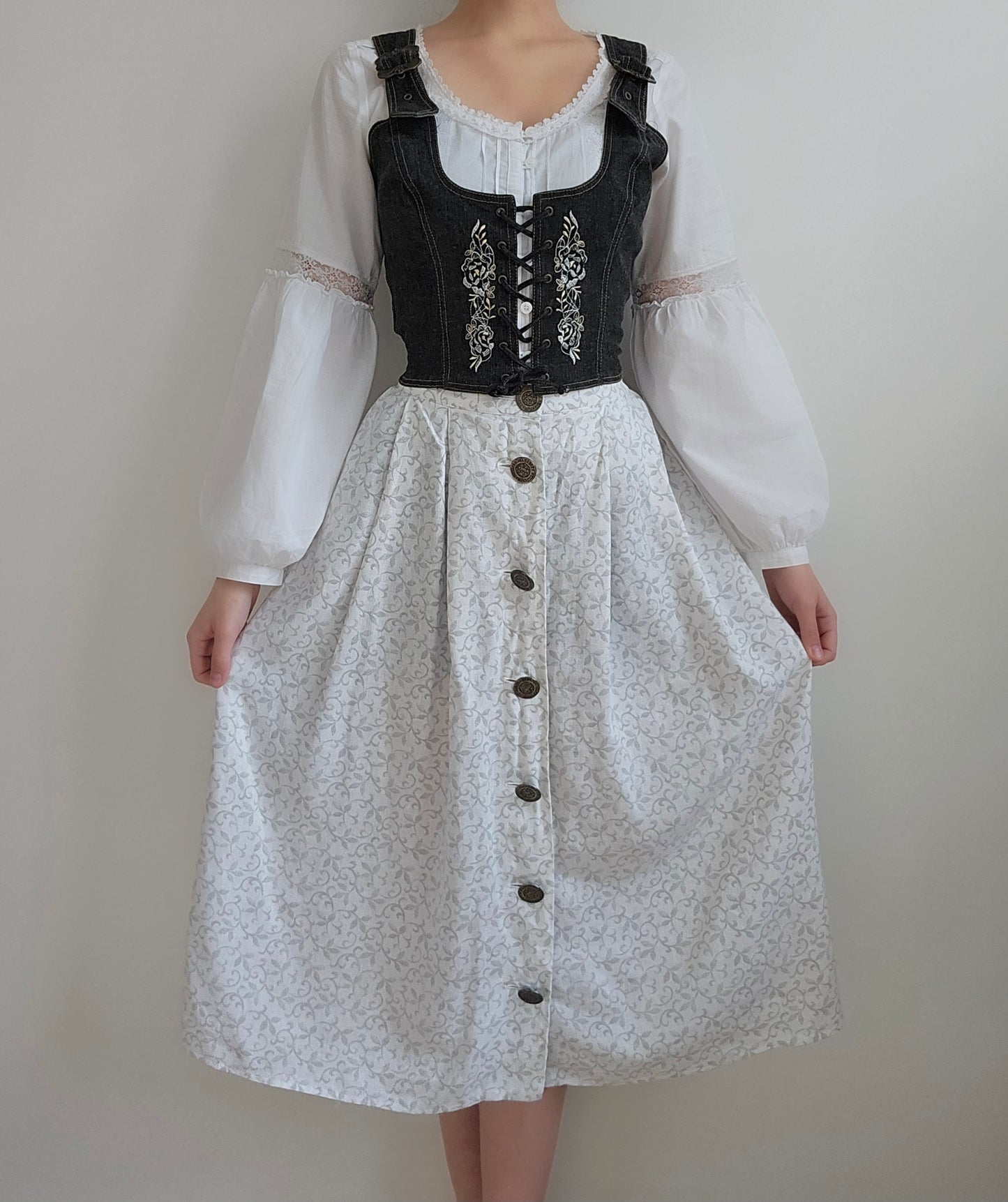 Jupe longue vintage en lin cottagecore - S/M