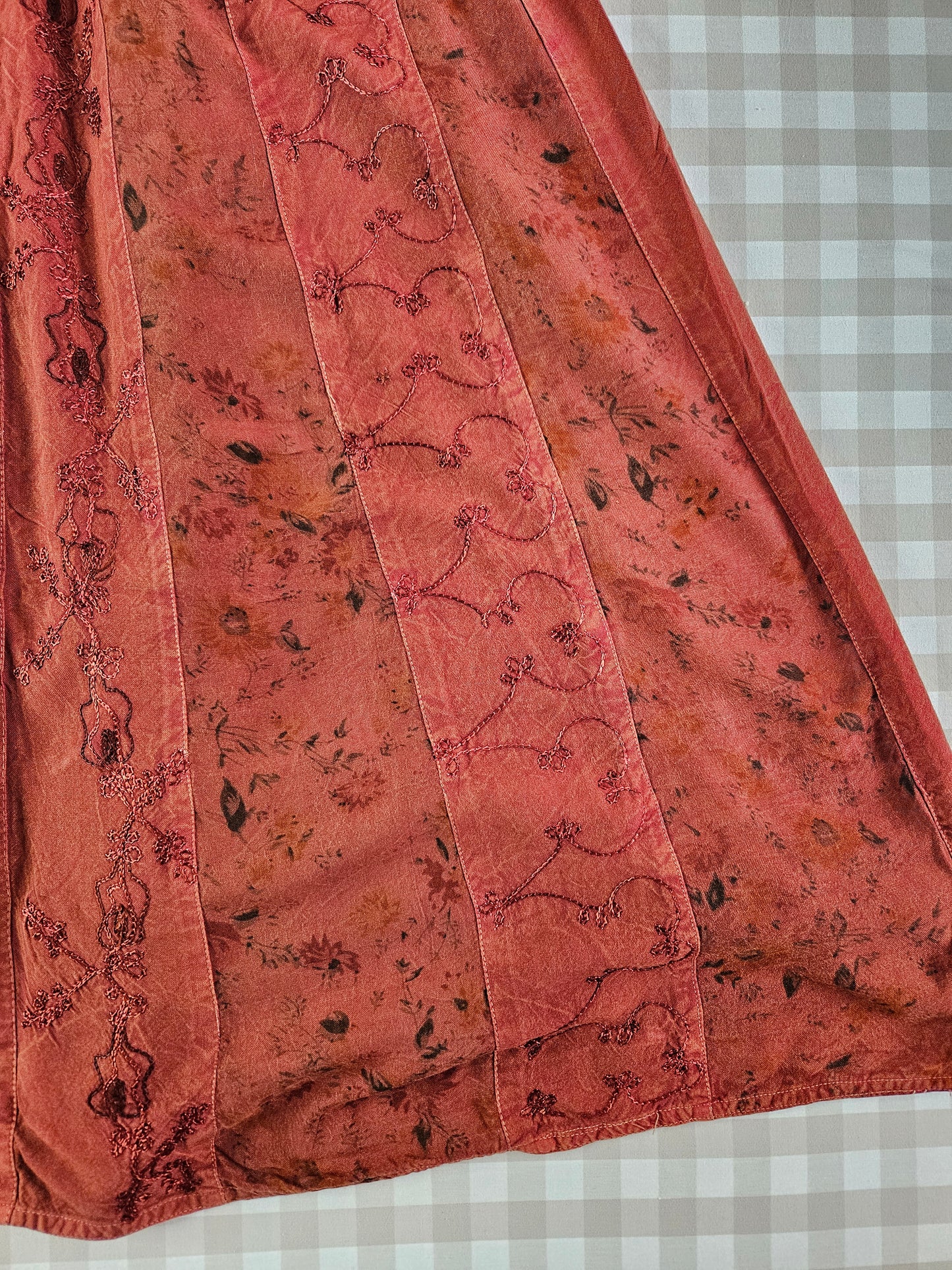 Robe longue brodée fairycore marron/rouille - L
