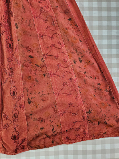 Robe longue brodée fairycore marron/rouille - L