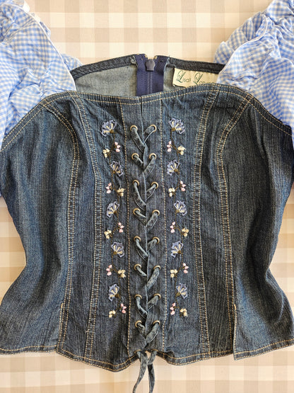 Top corset à lacets brodé vintage cottagecore - S
