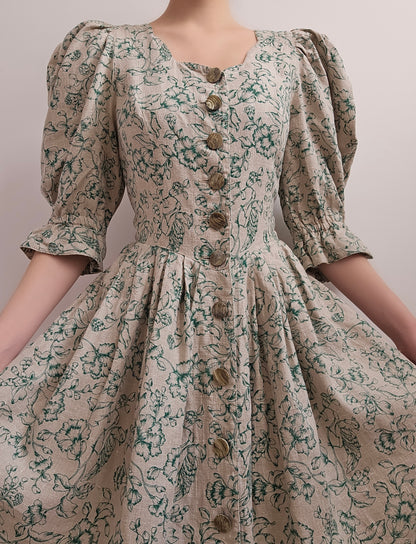Robe longue cottagecore vintage en lin - M
