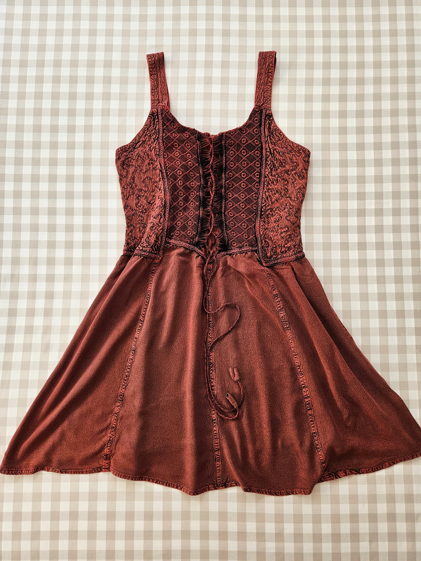 Red/burgundy embroidered lace-up fairycore dress - M/L