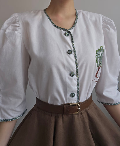 Vintage embroidered cotton blouse - L/XL