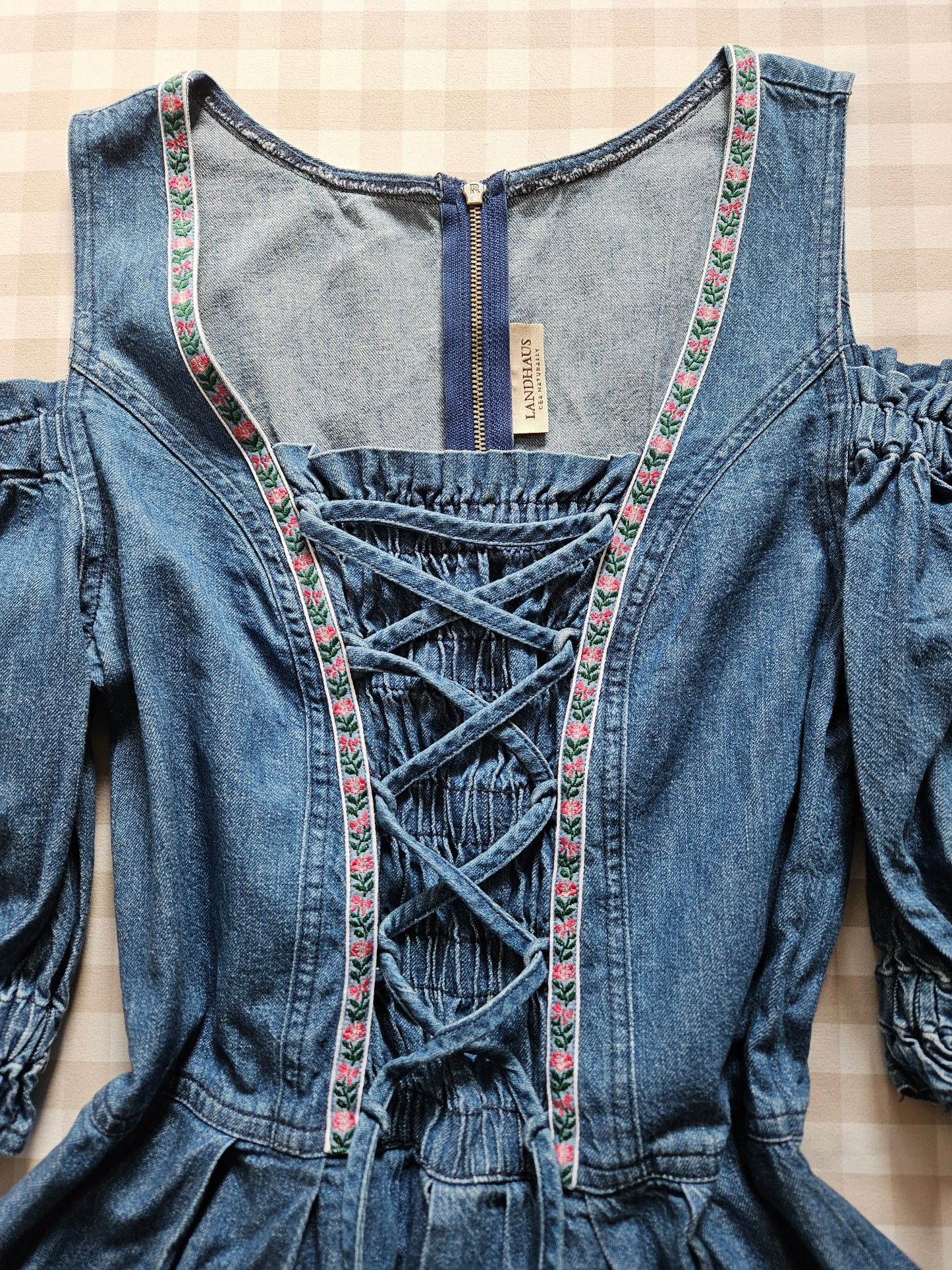 Robe à lacets en jean vintage cottagecore - S