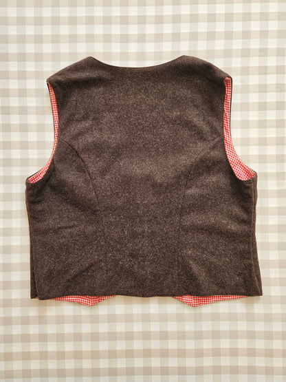 Vintage embroidered brown wool vest/jacket - XL
