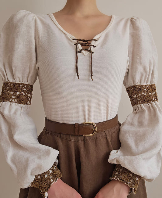 Blouse médiévale vintage en lin et coton - S/M
