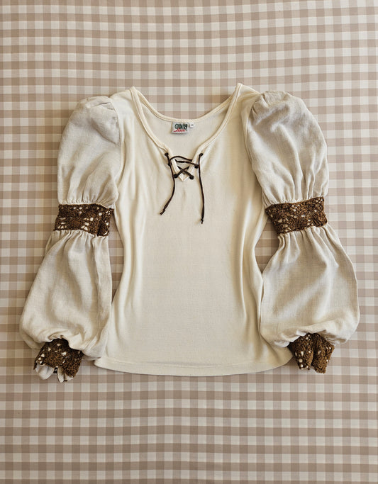 Blouse médiévale vintage en lin et coton - S/M