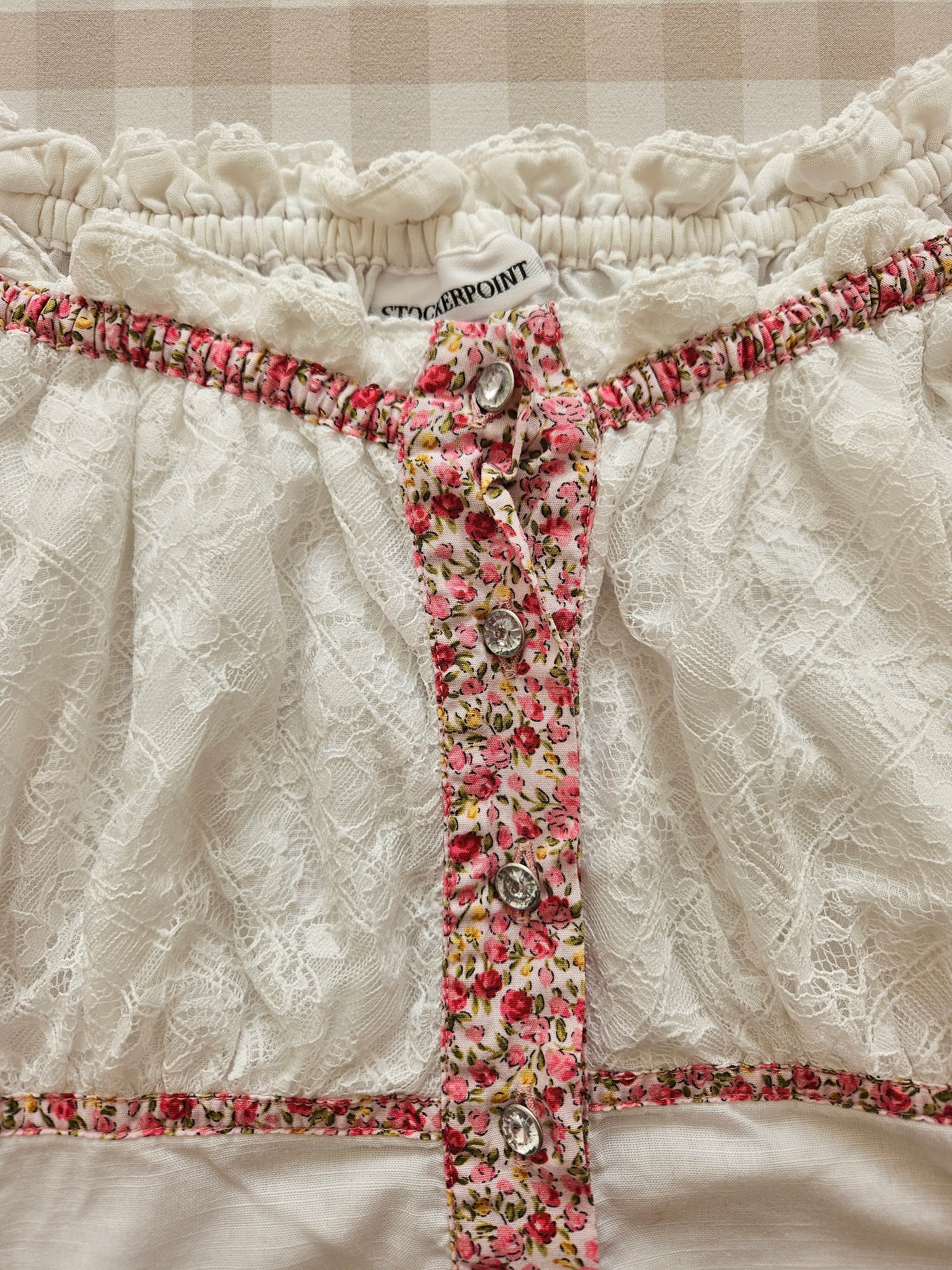White/pink floral cottagecore top - XS