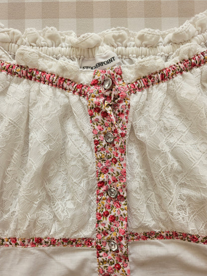 White/pink floral cottagecore top - XS