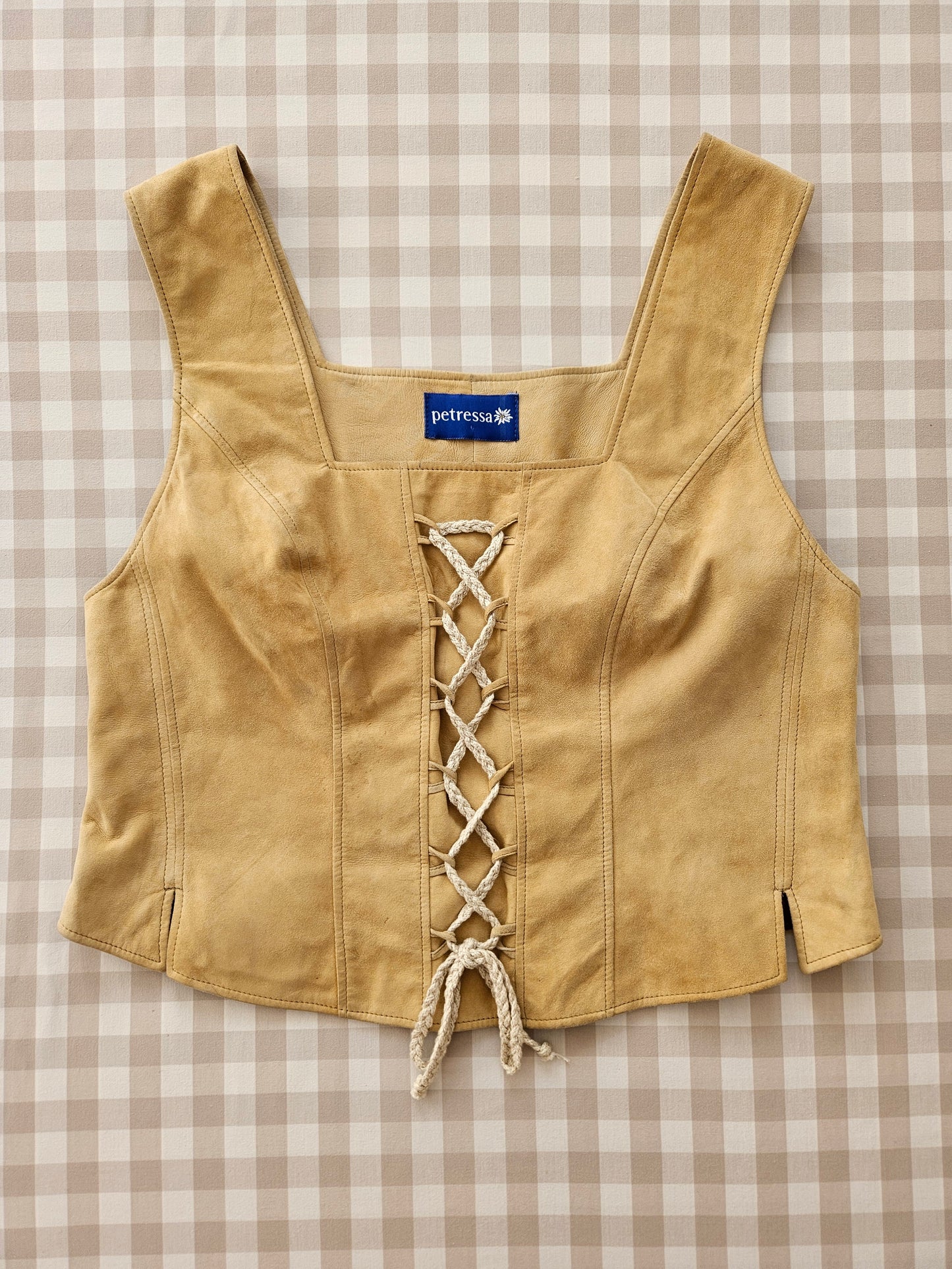 Vintage beige laced leather/suede top - XL