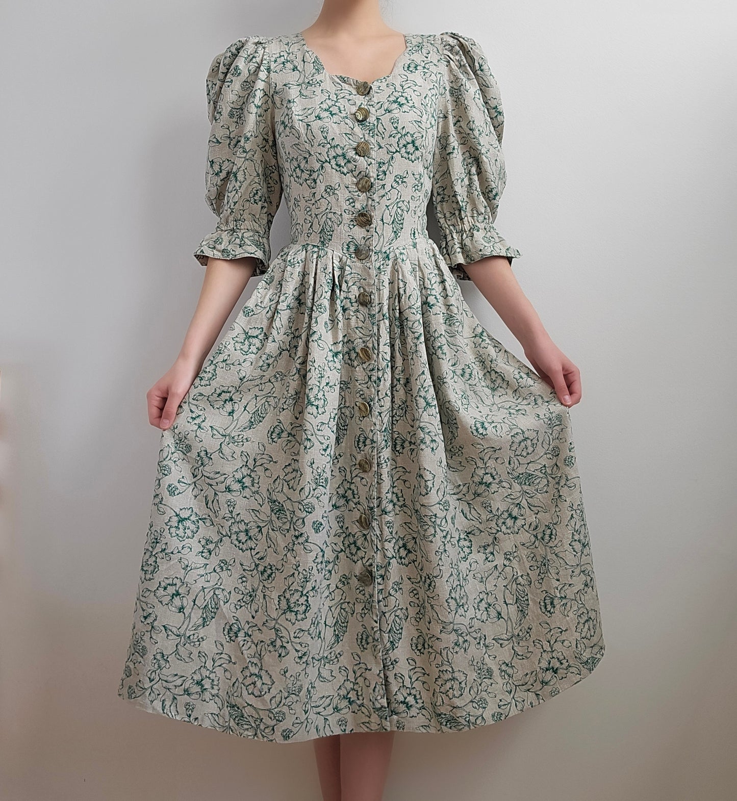 Robe longue cottagecore vintage en lin - M