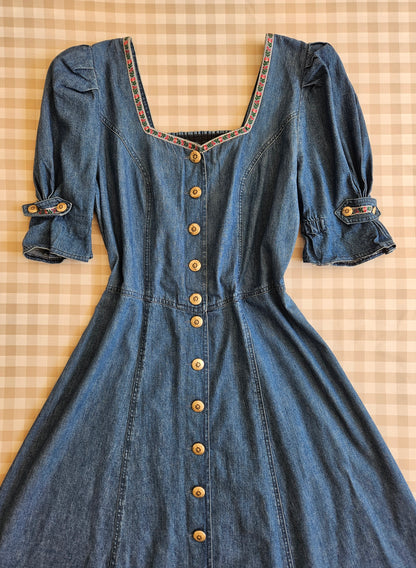 Robe longue cottagecore vintage 100% coton - L