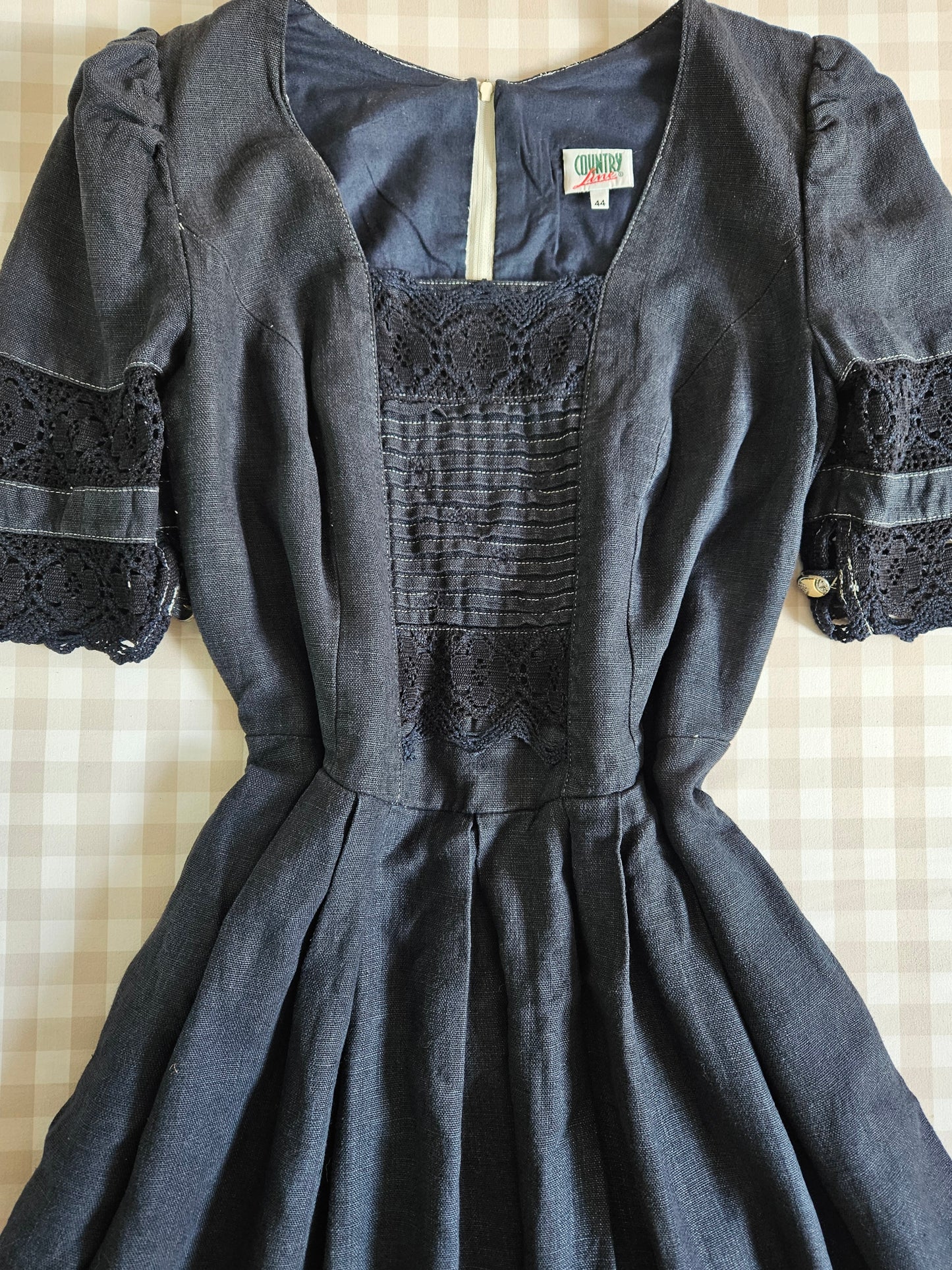 Navy Blue Vintage Linen Maxi Dress - XL