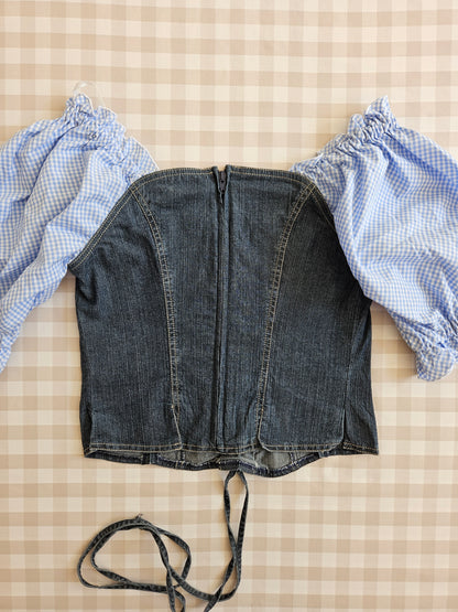 Top corset à lacets brodé vintage cottagecore - S