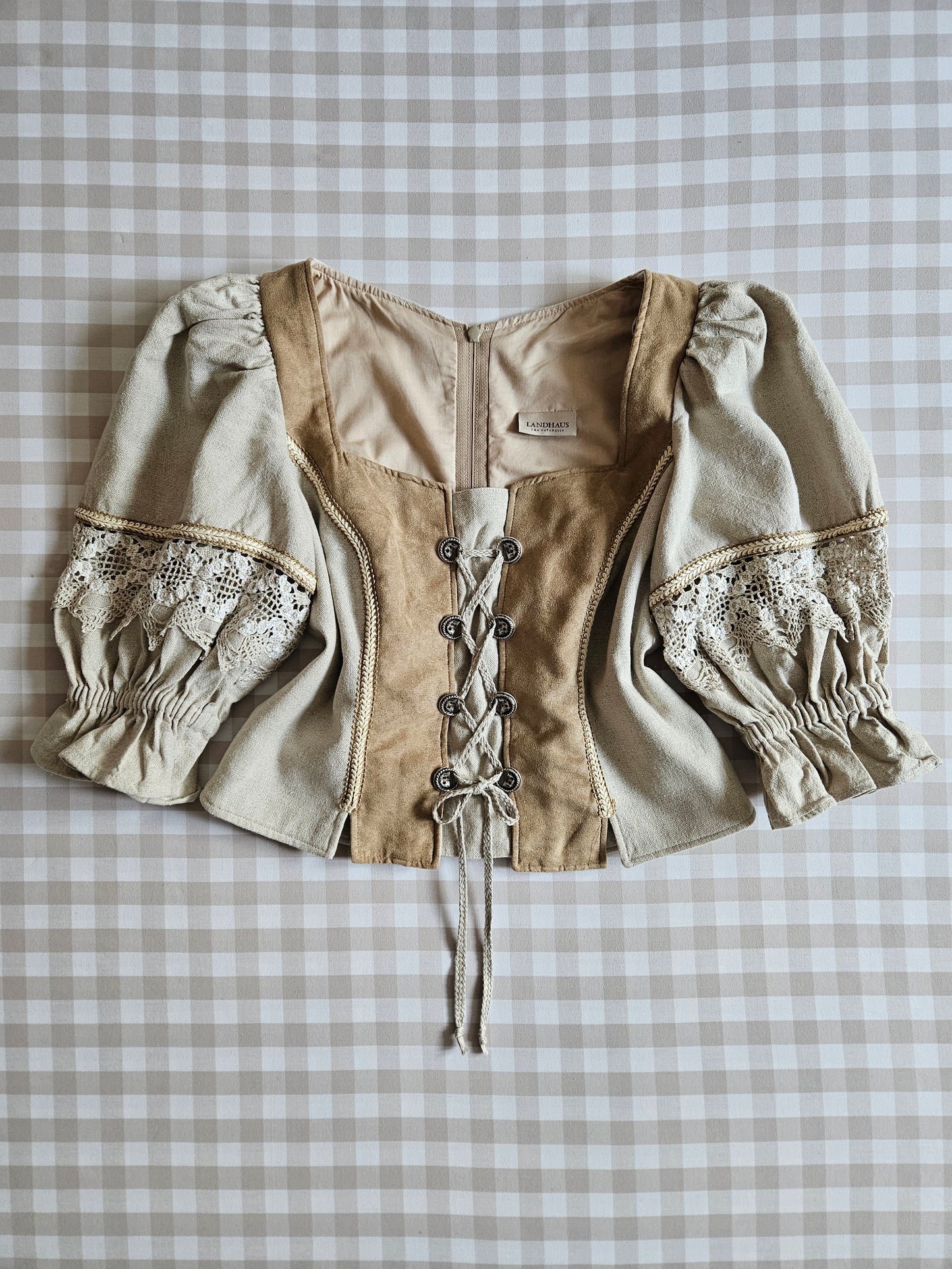 Top corset à lacets en lin vintage - L