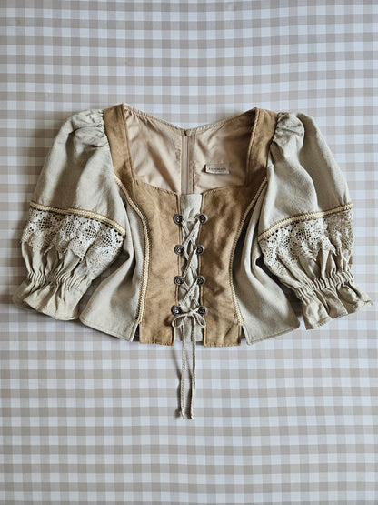 Top corset à lacets en lin vintage - L