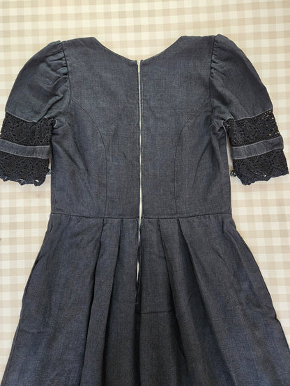 Navy Blue Vintage Linen Maxi Dress - XL